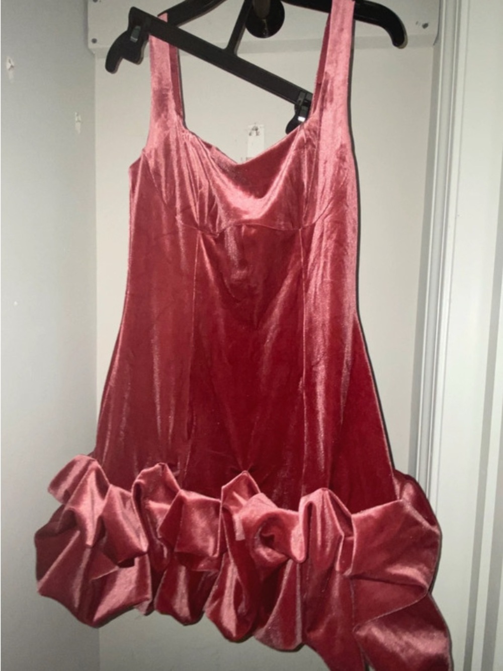 Fashion Nova Dusty Rose Velvet Midi Dress with Ruffle Hem